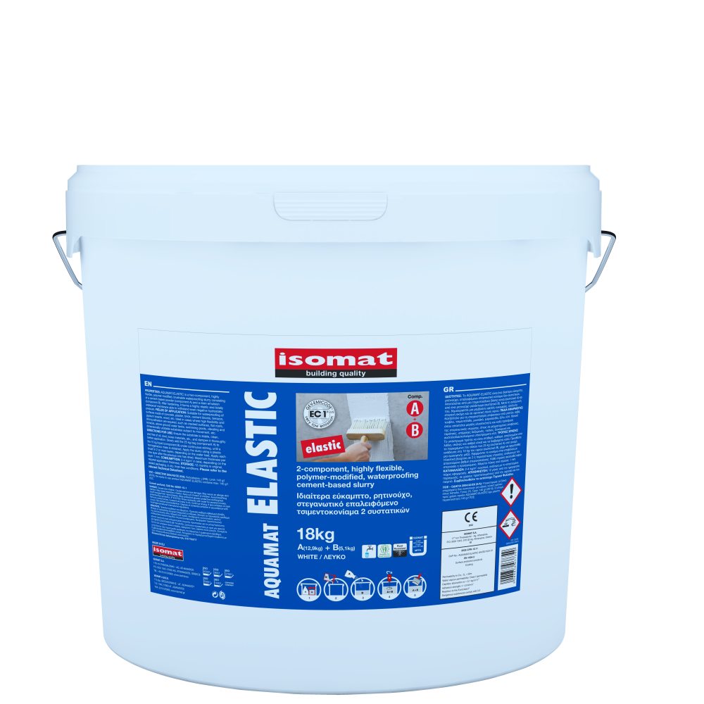 Isomat AQUAMAT-ELASTIC - Ιδιαίτερα εύκαμπτο, ρητινούχο, επαλειφόμενο στεγανωτικό τσιμεντοκονίαμα 2 συστατικών