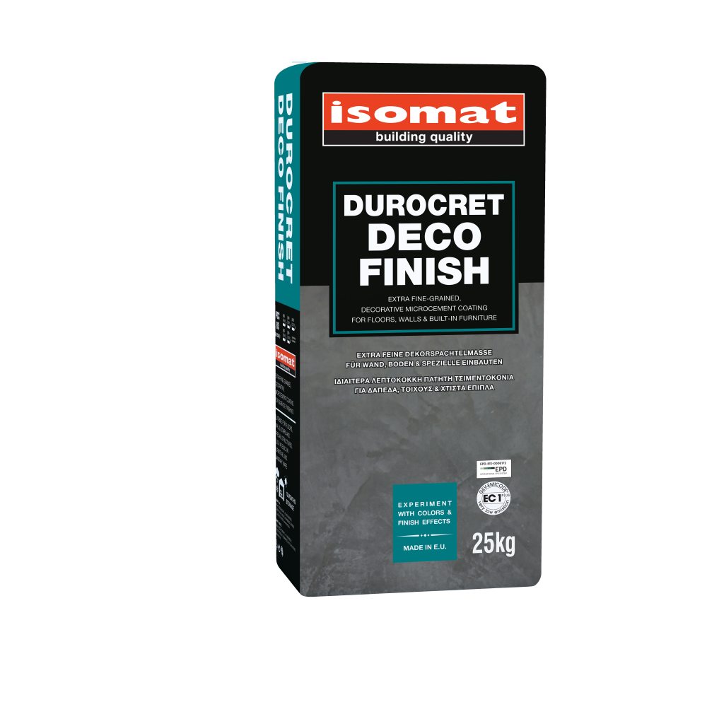Isomat DUROCRET-DECO FINISH - Λεπτόκοκκη, ρητινούχα πατητή τσιμεντοκονία για δάπεδα, τοίχους και χτιστά έπιπλα