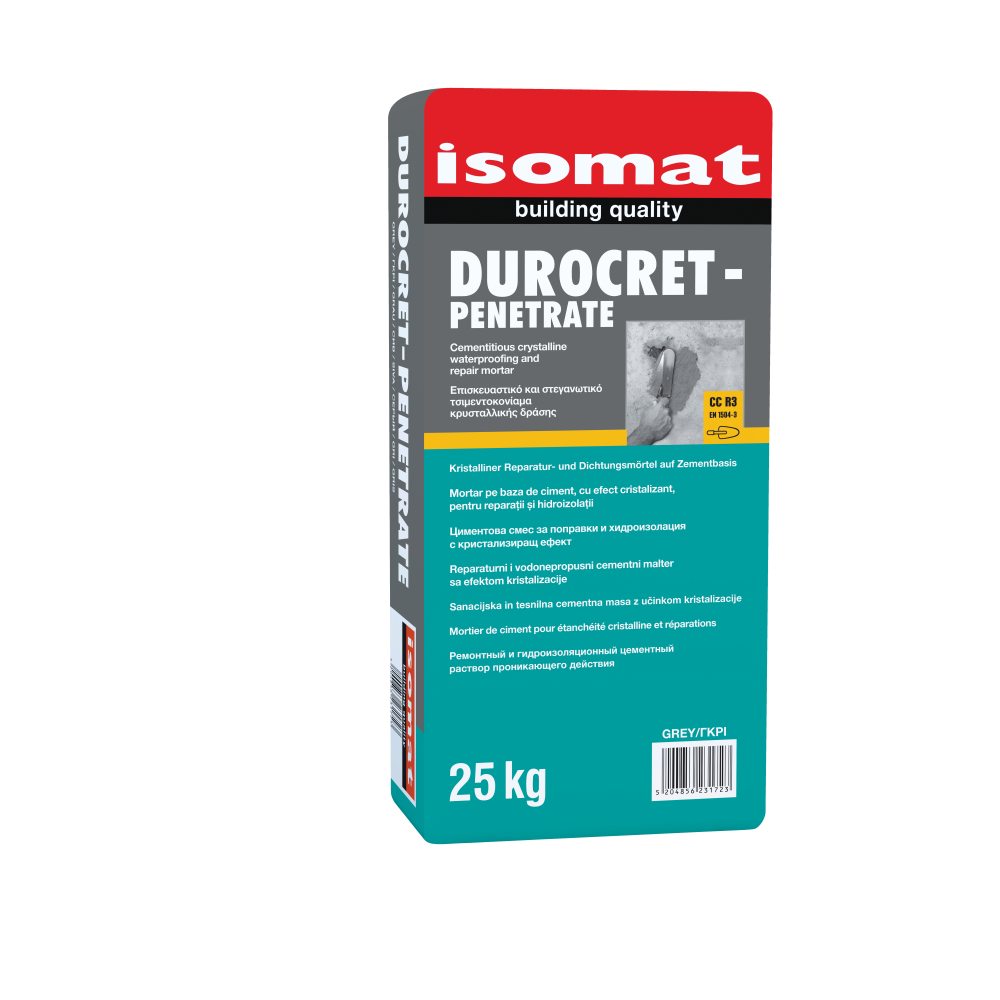 Isomat DUROCRET-PENETRATE - Επισκευαστικό και στεγανωτικό τσιμεντοκονίαμα, χωρίς διαβρωτικά συστατικά, κρυσταλλικής δράσης