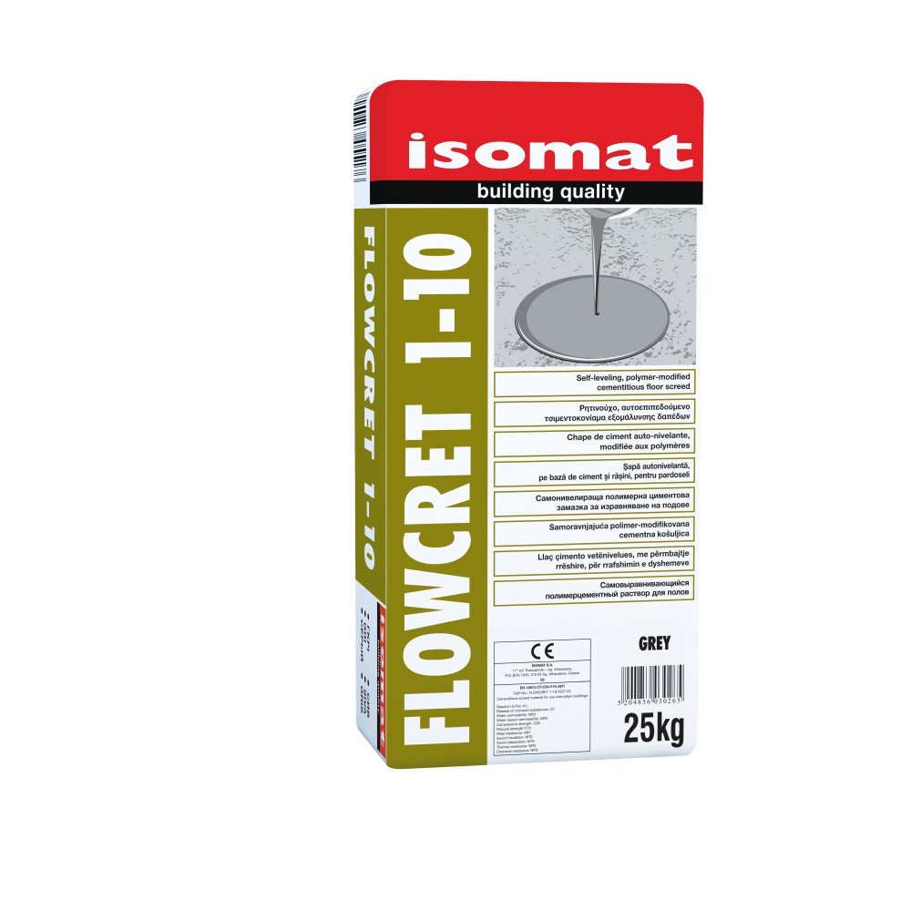 Isomat FLOWCRET 1-10 - Ρητινούχο αυτοεπιπεδούμενο τσιμεντοκονίαμα εξομάλυνσης δαπέδων