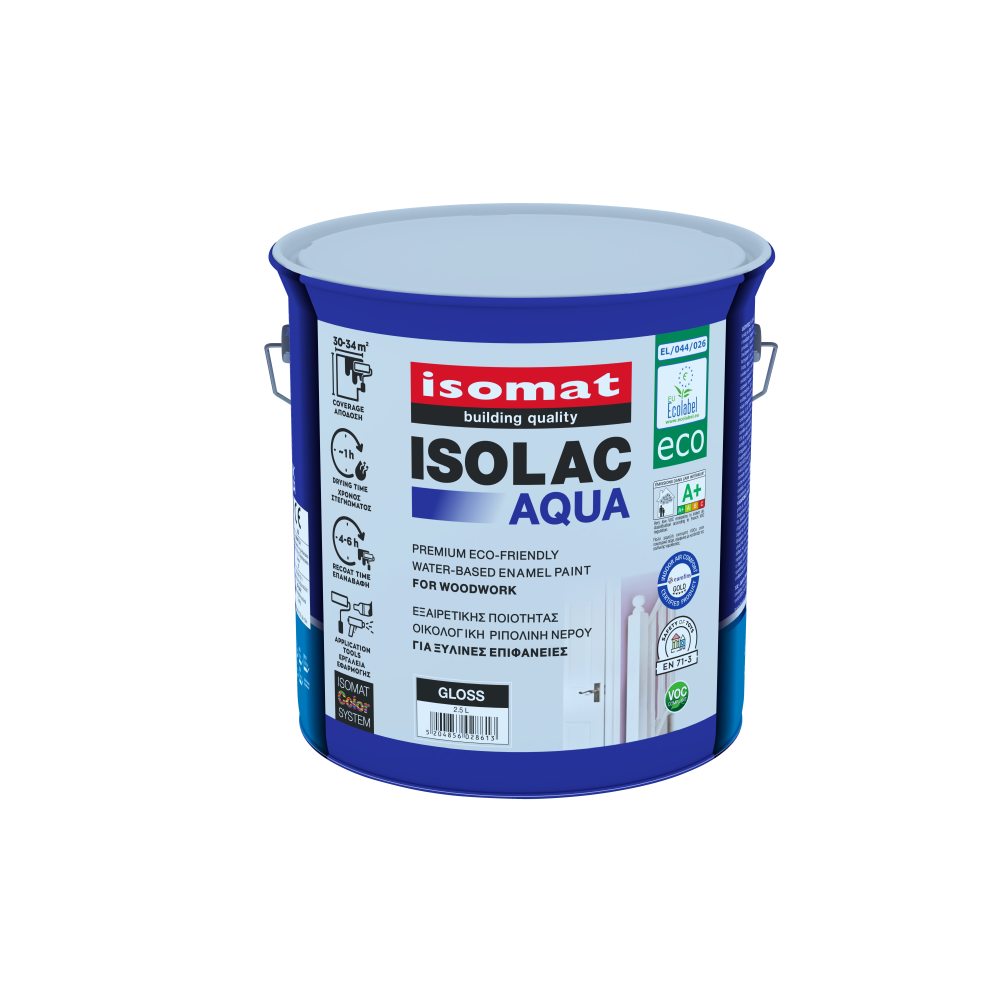 Isomat ISOLAC-AQUA ECO GLOSS - Εξαιρετικής ποιότητας οικολογική ριπολίνη νερού νέας γενιάς για ξύλινες επιφάνειες Γυαλιστερό φινίρισμα