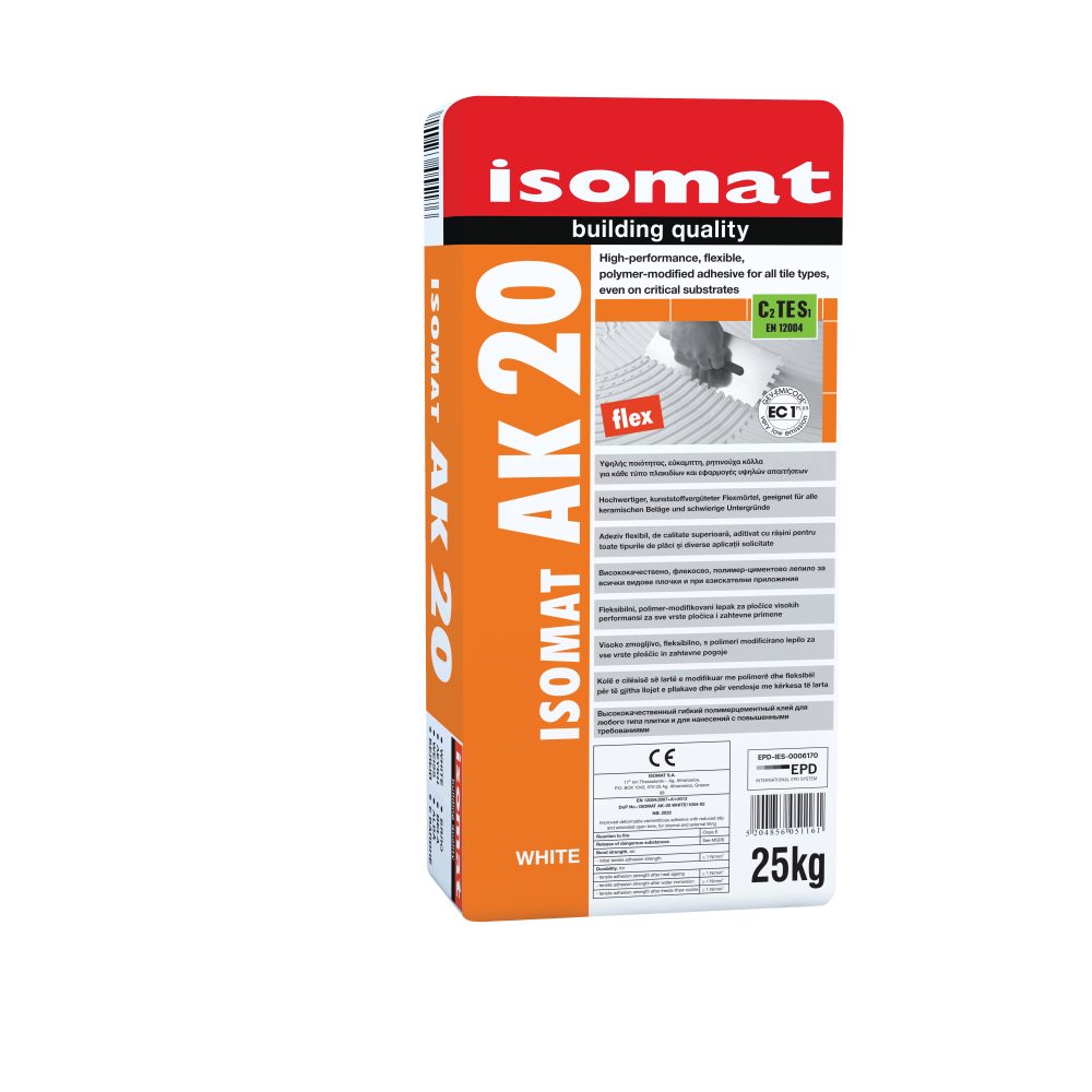 Isomat ISOMAT AK-20 - Υψηλής ποιότητας, εύκαμπτη, ρητινούχα, τσιμεντοειδής κόλλα πλακιδίων