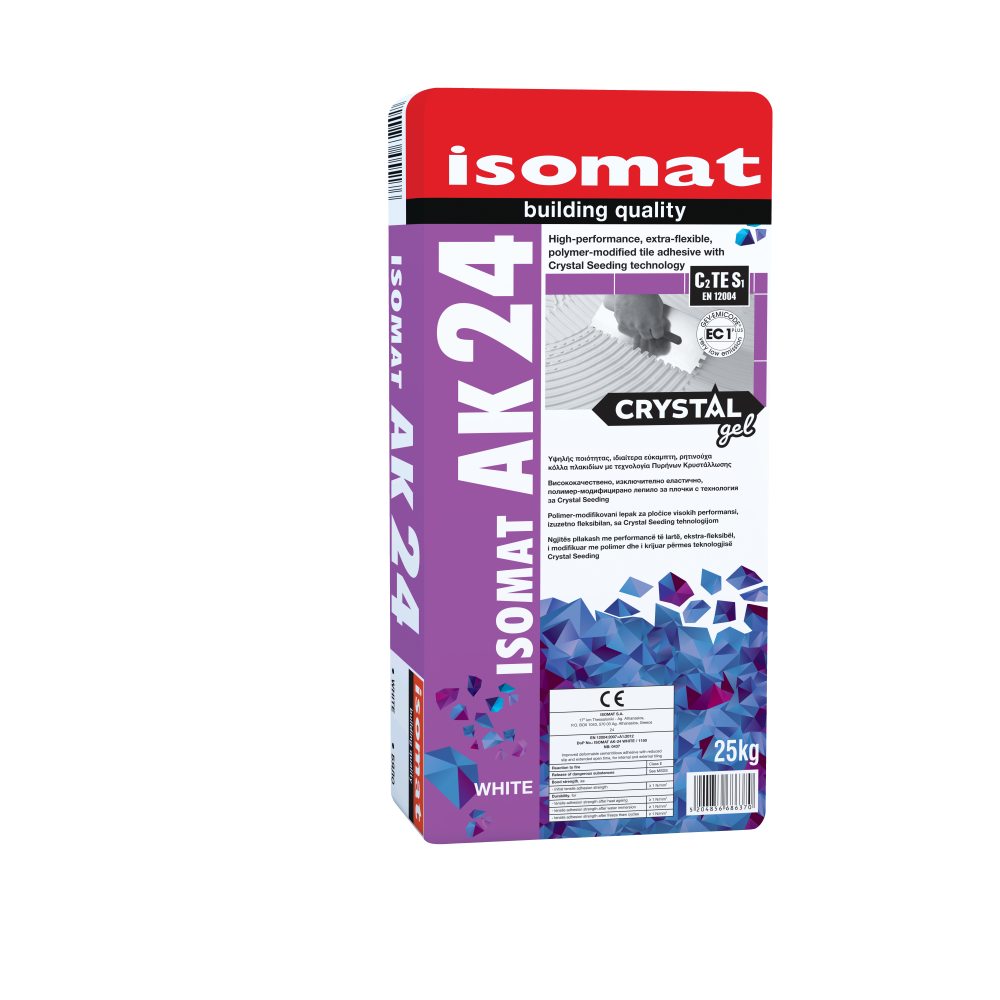 Isomat ISOMAT AK-24 CRYSTAL GEL - Υψηλής ποιότητας, ιδιαίτερα εύκαμπτη ρητινούχα κόλλα πλακιδίων με τεχνολογία Crystal Gel Ιδανική για πλακάκια μεγάλων διαστάσεων