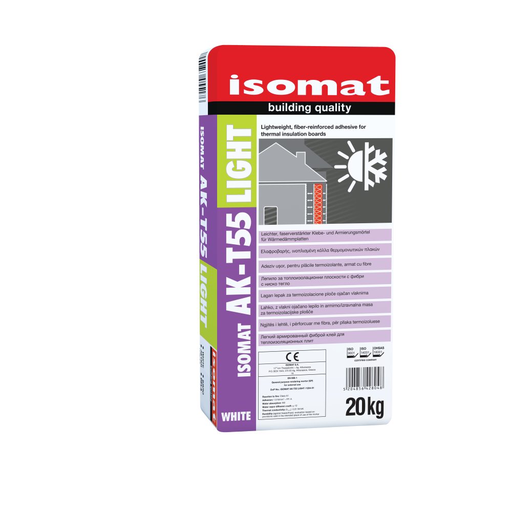 Isomat ISOMAT AK-T55 - Υψηλής ποιότητας, ινοπλισμένη, ρητινούχα, τσιμεντοειδής κόλλα θερμομονωτικών πλακών