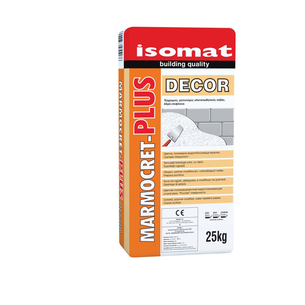 Isomat MARMOCRET-PLUS Decor - Ρητινούχος, έγχρωμος, υδαταπωθητικός, τσιμεντοειδής σοβάς Αδρή επιφάνεια
