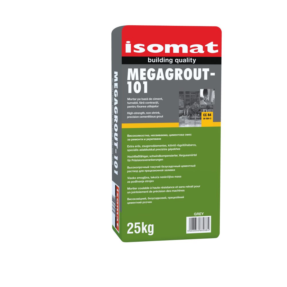 Isomat MEGAGROUT-101 - Χυτό, μη συρρικνούμενο τσιμεντοκονίαμα υψηλών αντοχών για πακτώσεις μηχανημάτων