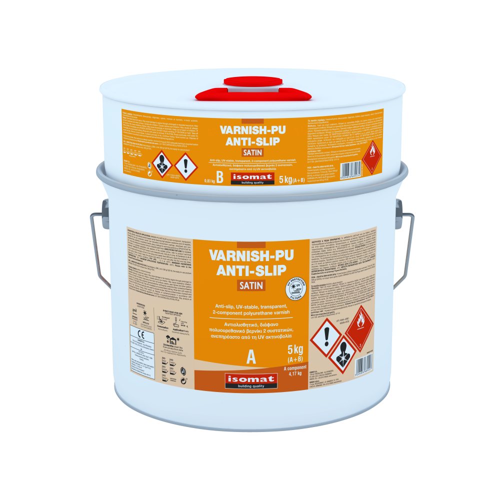 Isomat VARNISH-PU ANTI-SLIP - Αντιολισθητικό, διάφανο πολυουρεθανικό βερνίκι 2 συστατικών, ανεπηρέαστο από τη UV ακτινοβολία, Satin